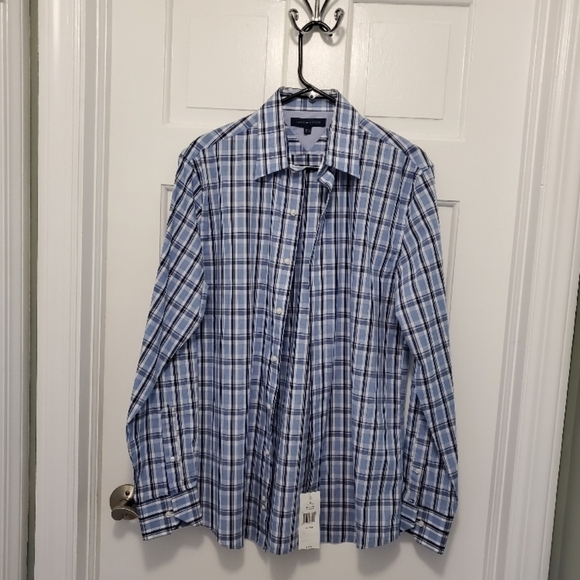 NWT Tommy Hilfiger Blue & White Plaid Button Front Shirt Size 151/2-34/35 new - Picture 1 of 6